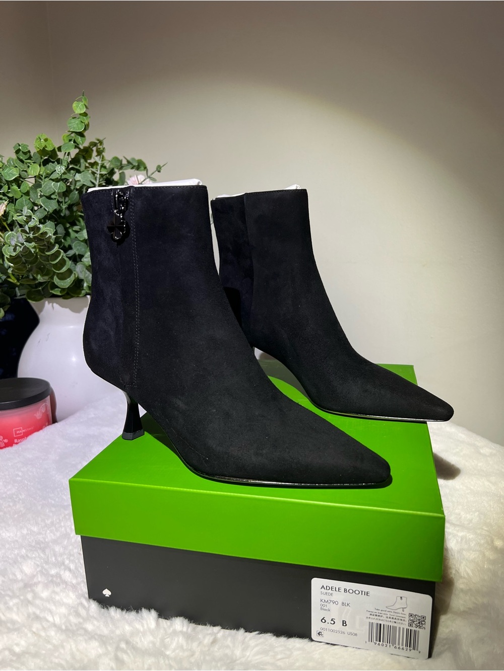 kate spade Black Suede Pointed-Toe Adele Booties